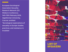 European Sociological Association Sexuality Research Network (23) Midterm Conference, 14Th-15Th February 2019, Jagiellonian University, Cracow