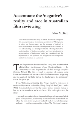 Reality and Race in Australian Film Reviewing Alan Mckee