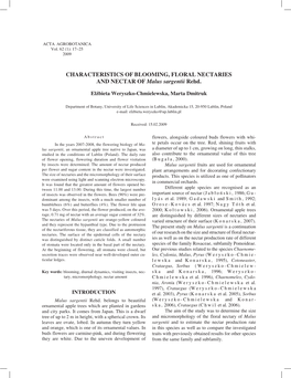 CHARACTERISTICS of BLOOMING, FLORAL NECTARIES and NECTAR of Malus Sargentii Rehd