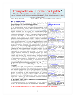 Transportation Information Update, March 2018