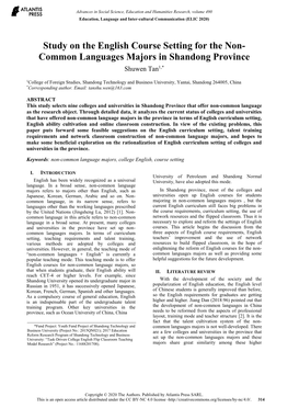 Common Languages Majors in Shandong Province Shuwen Tan1,*