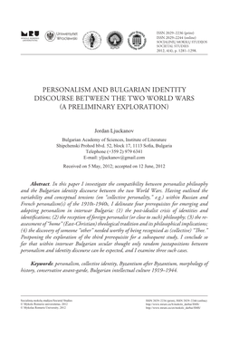 Personalism and Bulgarian Identity Discourse Between the Two World Wars (A Preliminary Exploration)