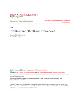 Nik Reno and Other Things Remembered Suzanne Marie Browning Iowa State University