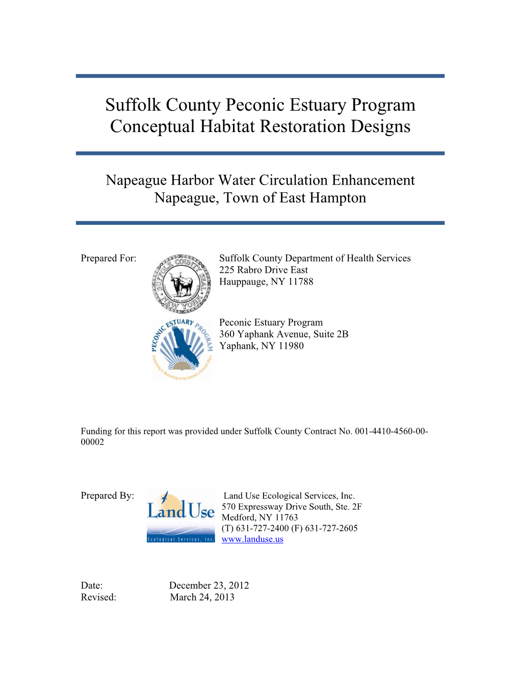 Suffolk County Peconic Estuary Program Conceptual Habitat Restoration Designs