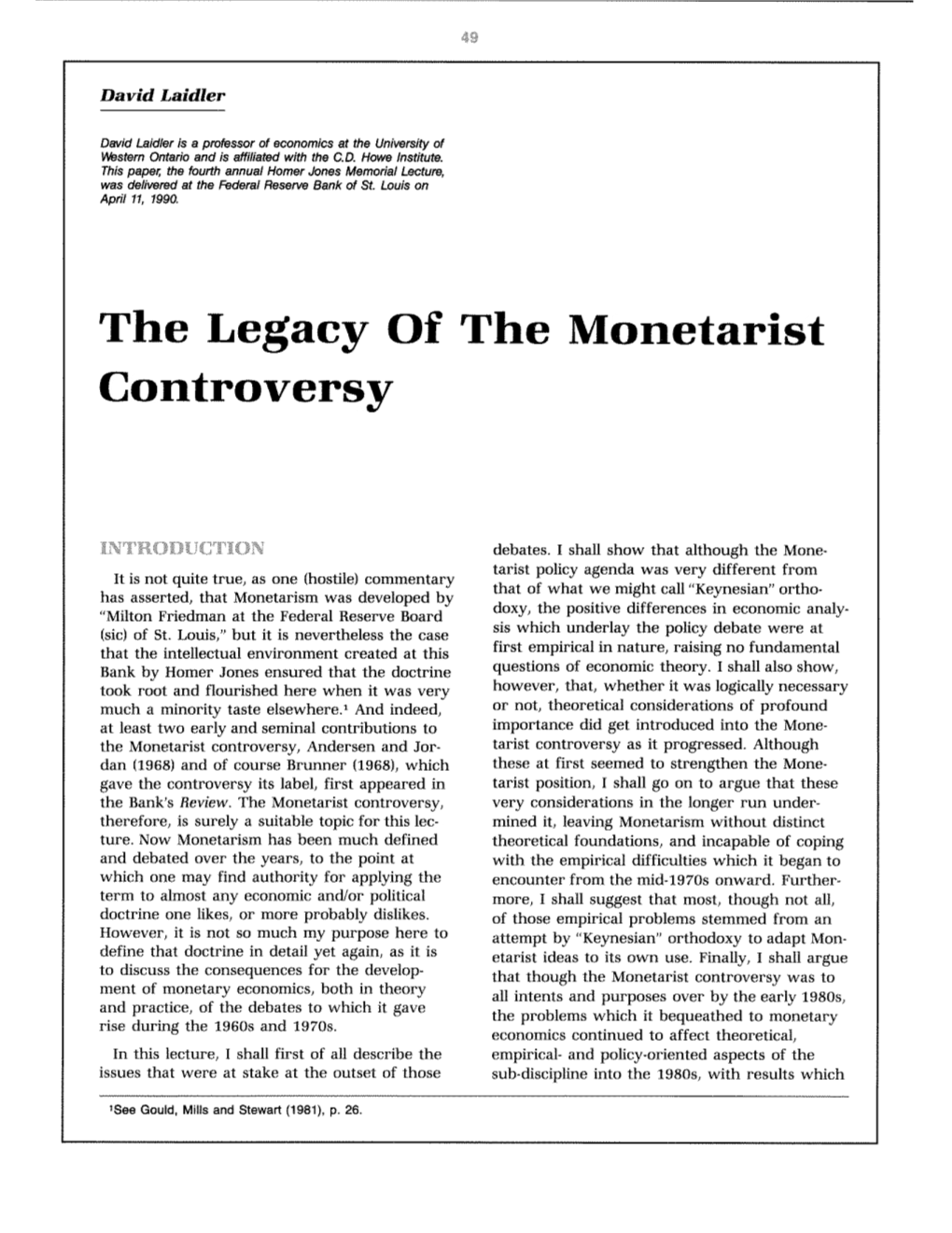 The Legacy of the Monetarist Controversy