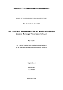 Die „Euthanasie“ an Kindern Während Des Nationalsozialismus in Den Zwei Hamburger Kinderfachabteilungen