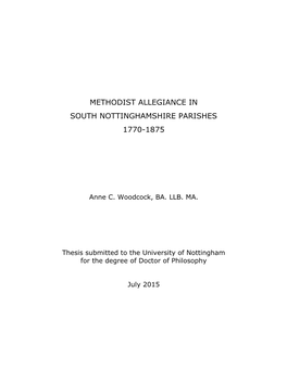 Methodist Allegiance in South Nottinghamshire Parishes 1770-1875
