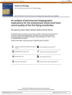 An Analysis of Pterosaurian Biogeography: Implications for the Evolutionary History and Fossil Record Quality of the First Flying Vertebrates