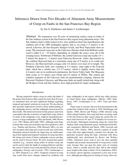 Inferences Drawn from Two Decades of Alinement Array Measurements of Creep on Faults in the San Francisco Bay Region by Jon S