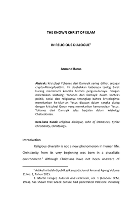 The Known Christ of Islam in Religious Dialogue