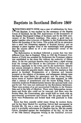 Baptists in Scotland Before 1969