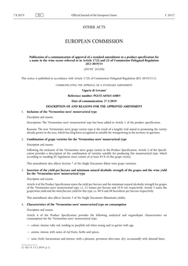 Publication of a Communication of Approval of a Standard Amendment