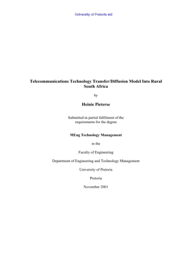Telecommunications Technology Transfer/Diffusion Model Into Rural South Africa