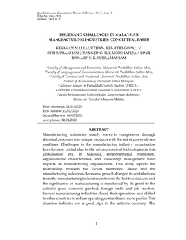 Issues and Challenges in Malaysian Manufacturing Industries: Conceptual Paper