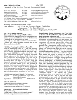 July 1998 Newsletter of the Northern Colorado Astronomical Societv