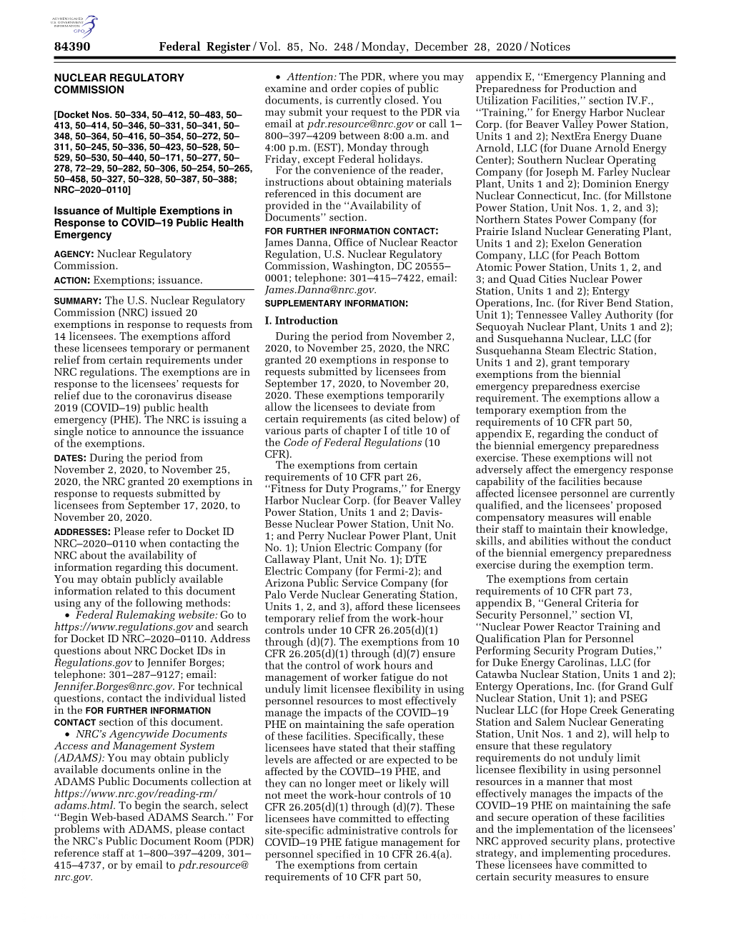 Federal Register/Vol. 85, No. 248/Monday, December 28, 2020