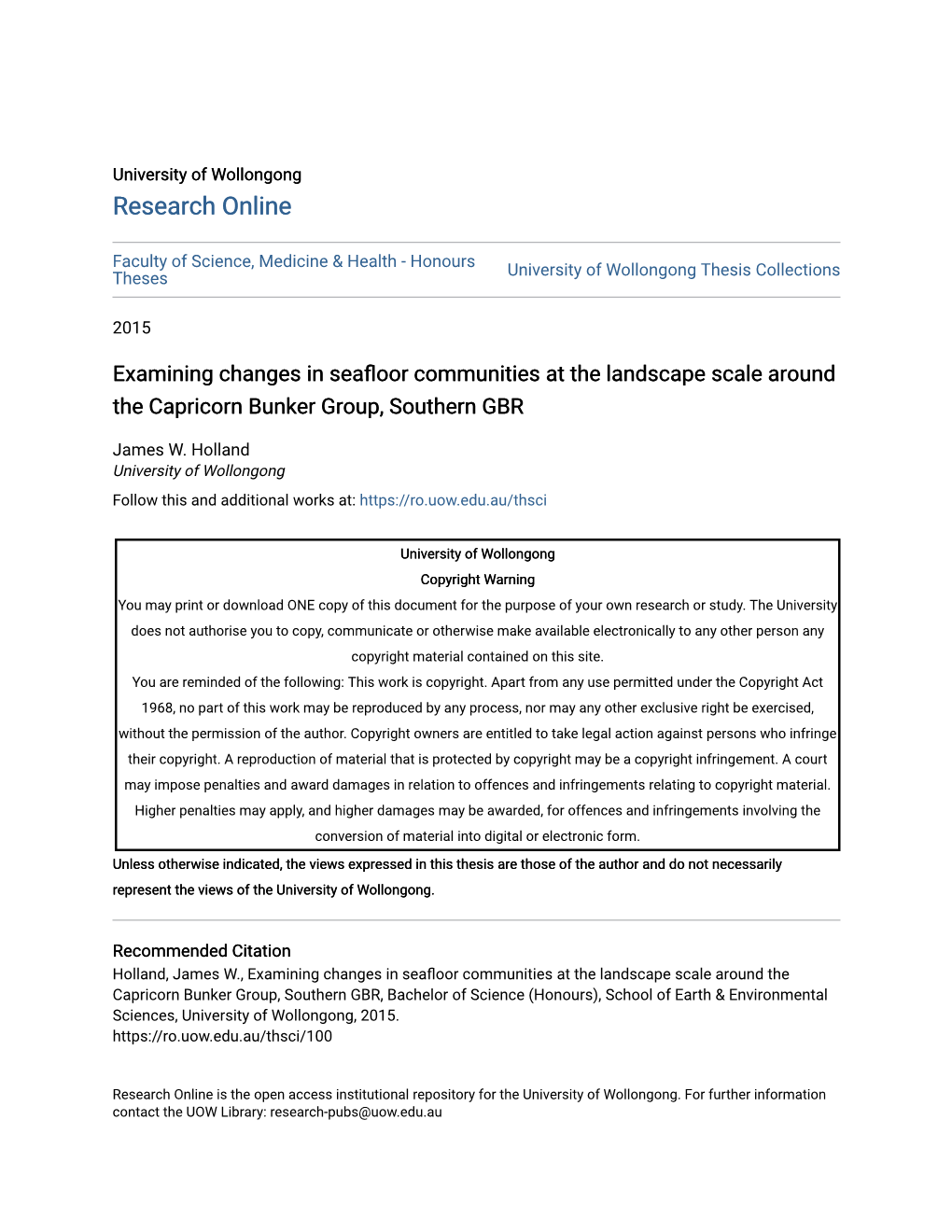 Examining Changes in Seafloor Communities at the Landscape Scale Around the Capricorn Bunker Group, Southern GBR