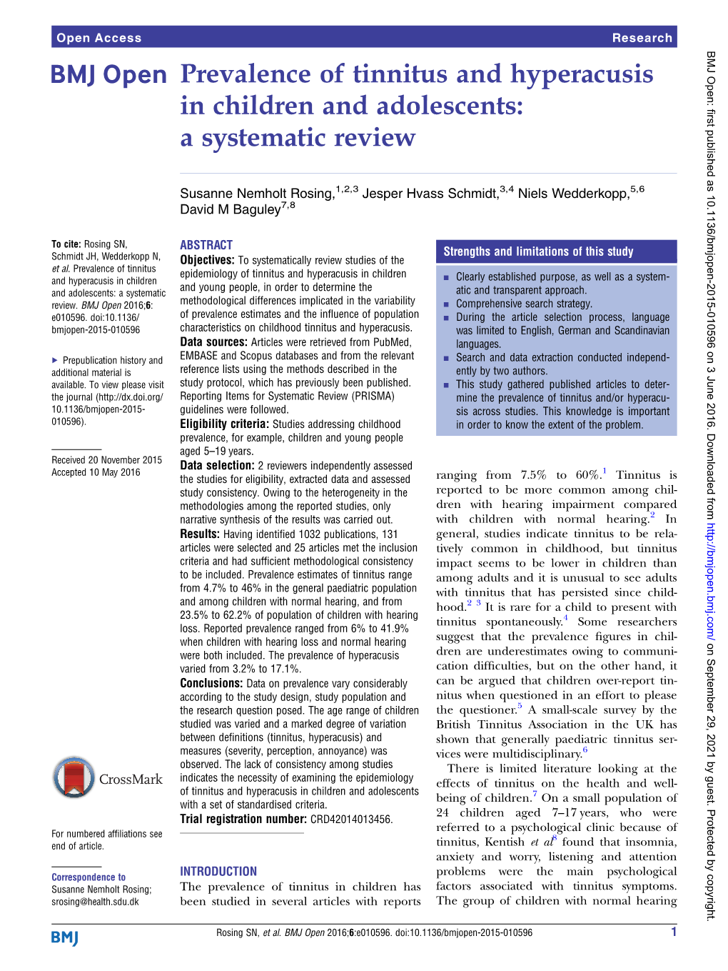 Prevalence of Tinnitus and Hyperacusis in Children and Adolescents: a Systematic Review