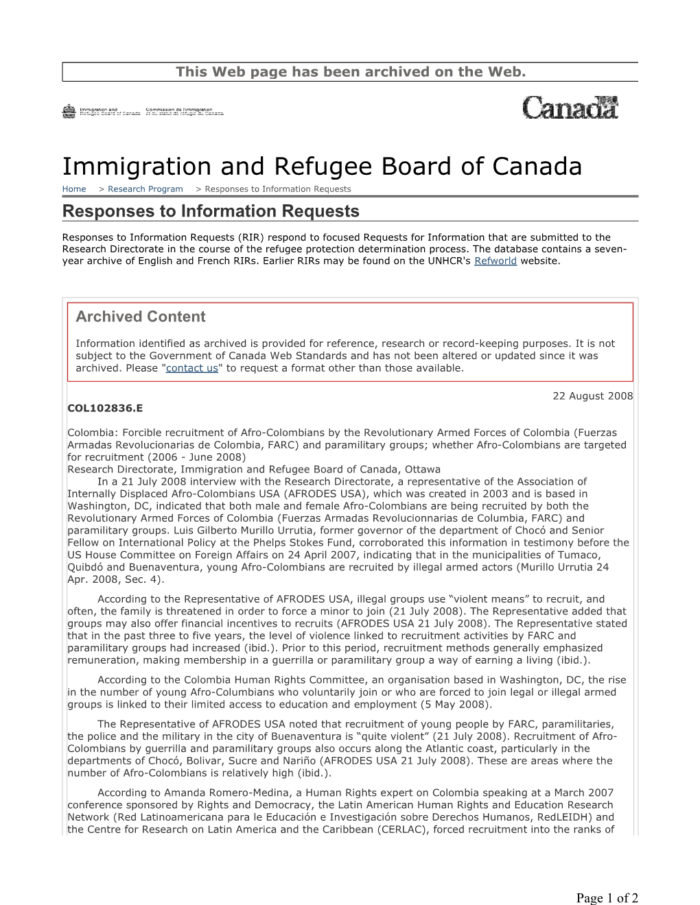 Forcible Recruitment of Afro-Colombians by The