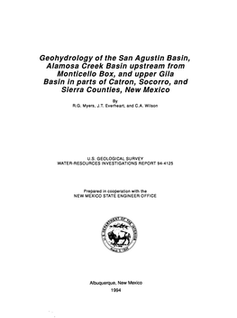 Geohydrology of the San Agustin Basin, Alamosa Creek Basin