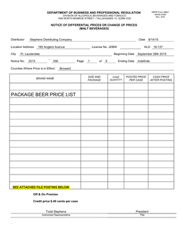 Package Beer Price List