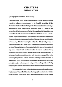 CHAPTER-1 INTRODUCTION A) Geographical Extent of Barak Valley