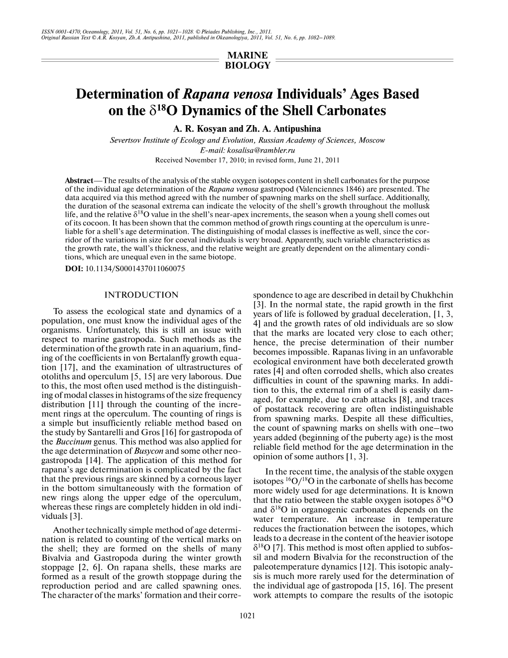 Determination of Rapana Venosa Individuals' Ages Based on The