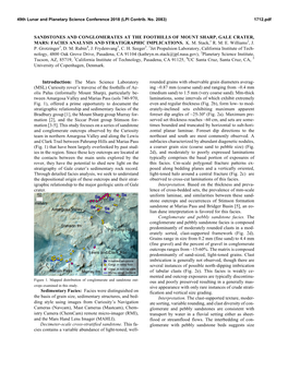 Sandstones and Conglomerates at the Foothills of Mount Sharp, Gale Crater, Mars: Facies Analysis and Stratigraphic Implications. K