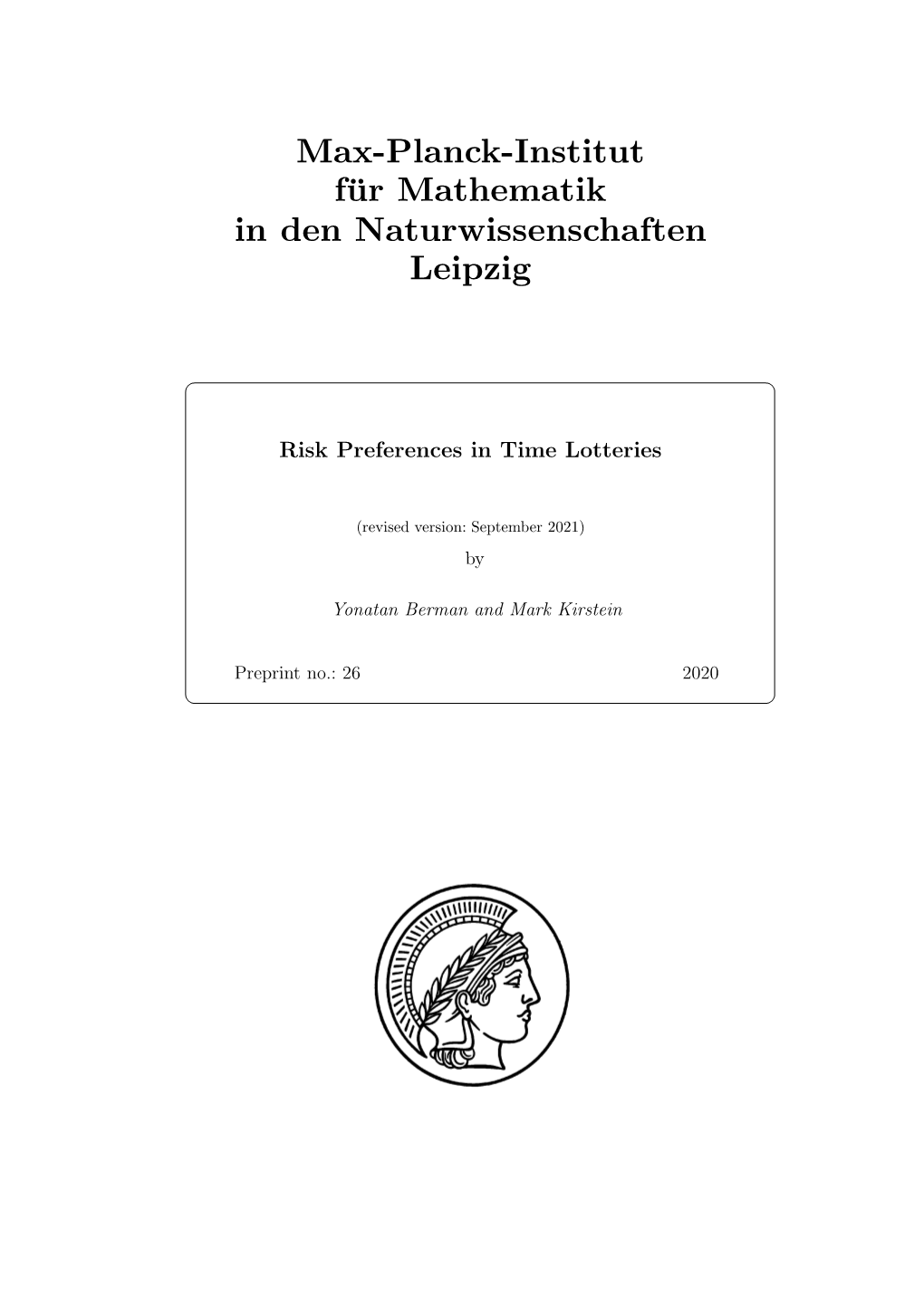 Max-Planck-Institut Für Mathematik in Den Naturwissenschaften Leipzig