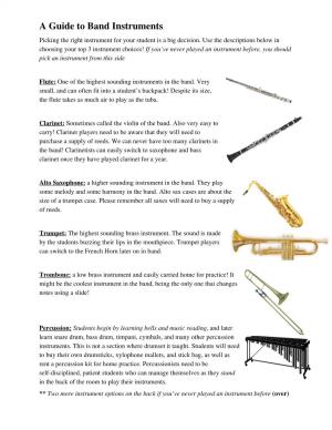 A Guide to Band Instruments Picking the Right Instrument for Your Student Is a Big Decision