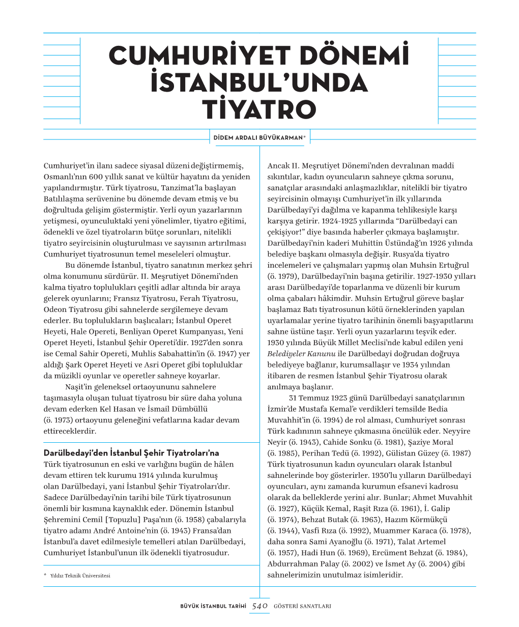 Cumhuriyet Dönemi Istanbul'unda Tiyatro