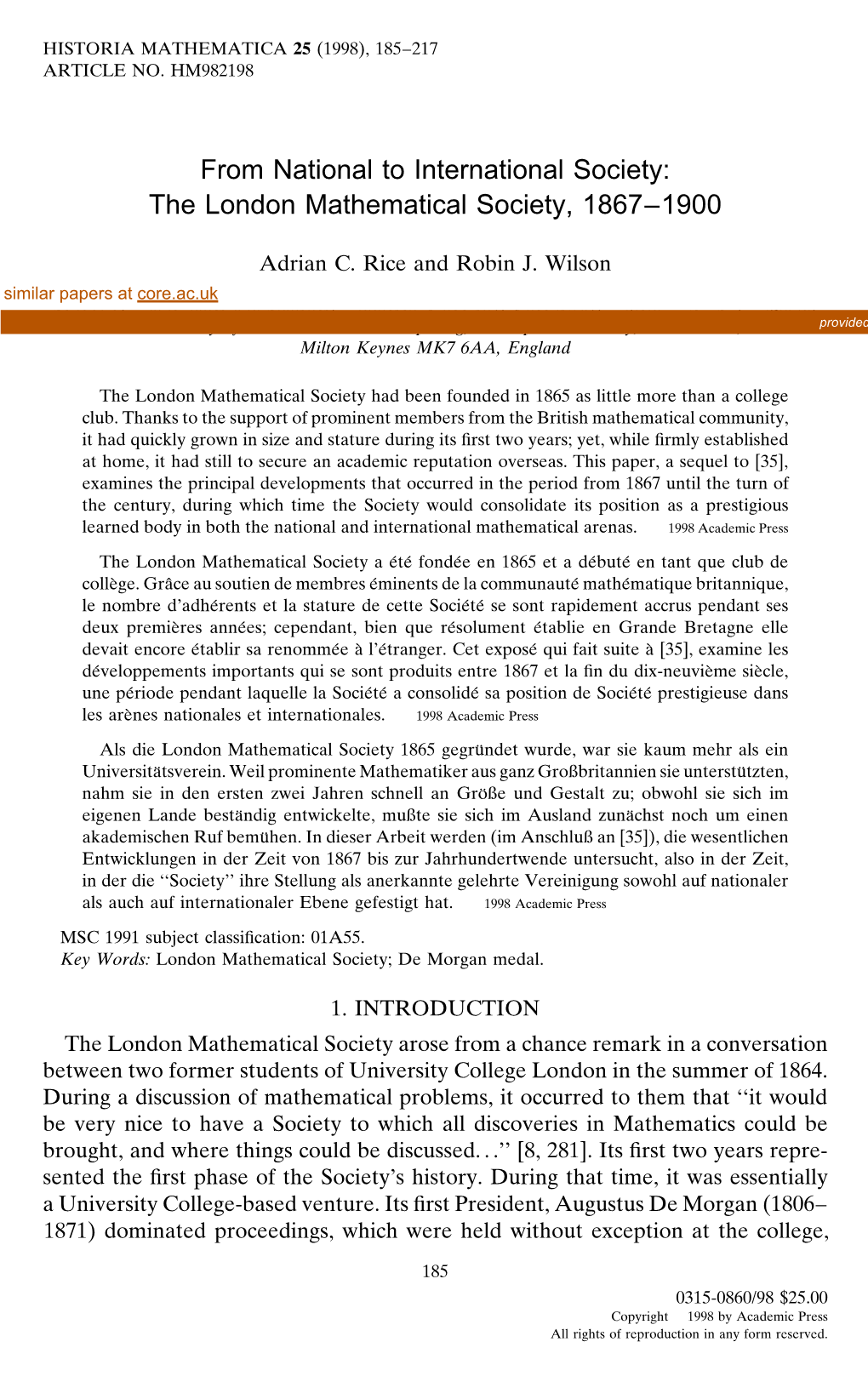 The London Mathematical Society, 1867-1900