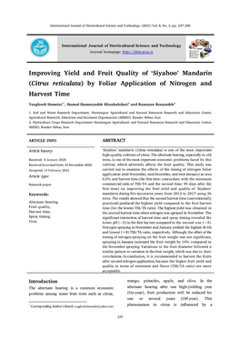 Mandarin (Citrus Reticulata) by Foliar Application of Nitrogen and Harvest Time