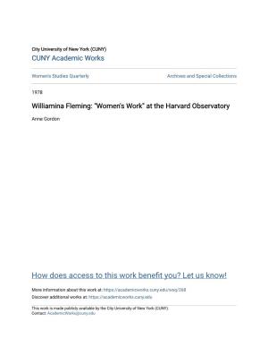 Williamina Fleming: "Women's Work" at the Harvard Observatory