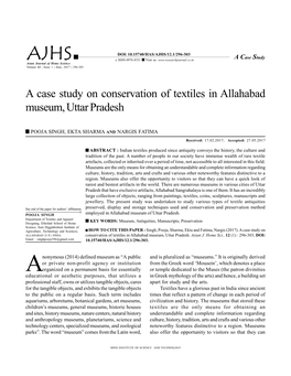 A Case Study on Conservation of Textiles in Allahabad Museum, Uttar Pradesh