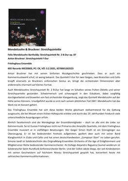 Mendelssohn & Bruckner: Streichquintette