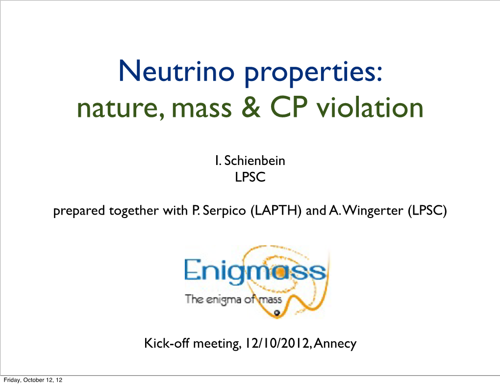 Neutrino Properties: Nature, Mass & CP Violation