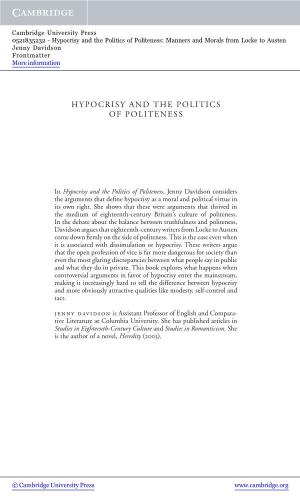 Hypocrisy and the Politics of Politeness: Manners and Morals from Locke to Austen Jenny Davidson Frontmatter More Information