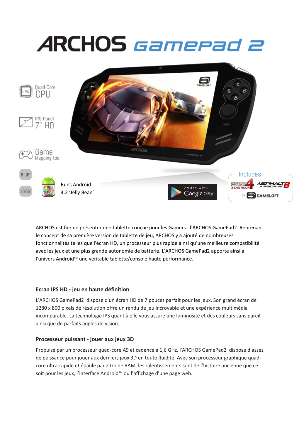 Ecran IPS HD - Jeu En Haute Définition L'archos Gamepad2 Dispose D'un Écran HD De 7 Pouces Parfait Pour Les Jeux