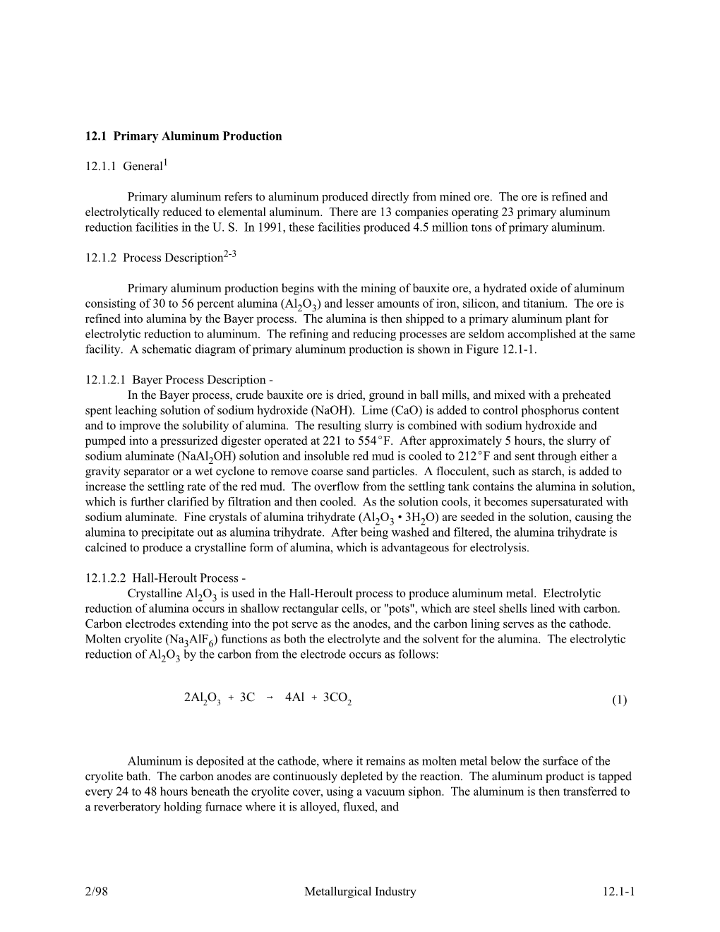 AP-42, CH 12.1: Primary Aluminum Production. Editorial Corrections Made 04/07