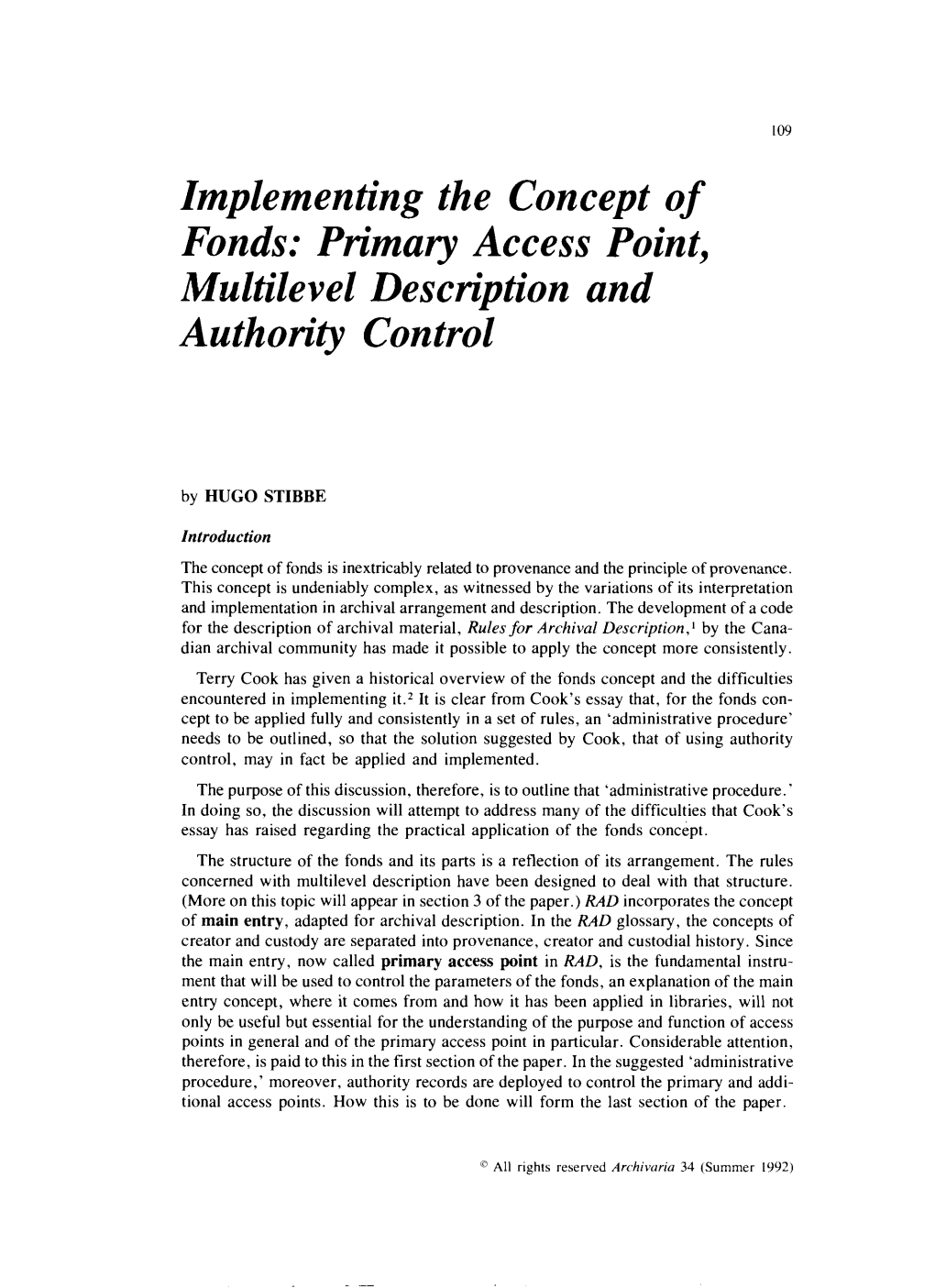 Primary Access Point, Multilevel Description and Authority Control