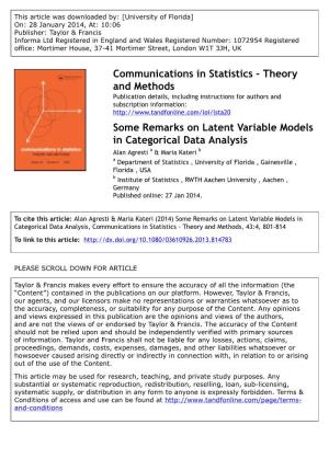 Theory and Methods Some Remarks on Latent Variable Models In