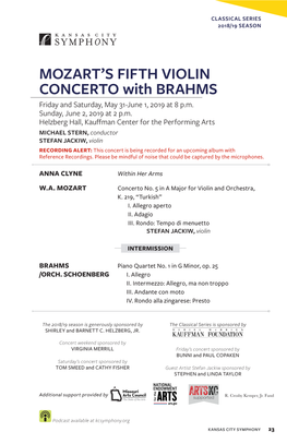 MOZART's FIFTH VIOLIN CONCERTO with BRAHMS