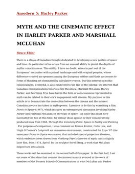 Myth and the Cinematic Effect in Harley Parker and Marshall Mcluhan