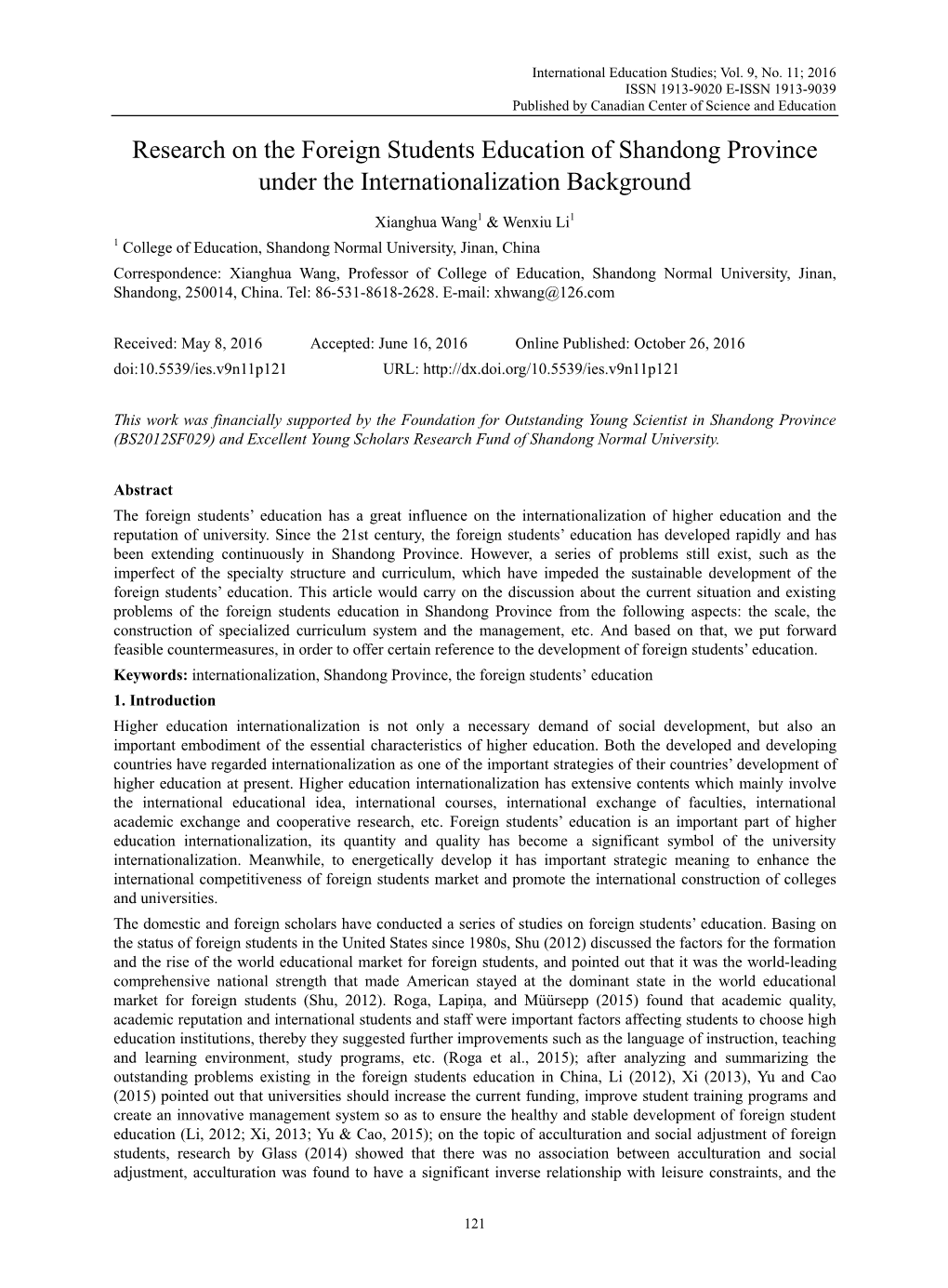 Research on the Foreign Students Education of Shandong Province Under the Internationalization Background