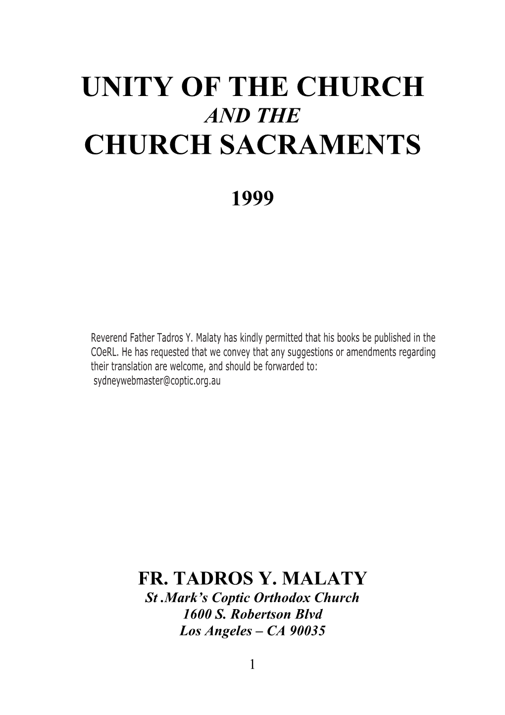 Unity of the Church and the Church Sacraments