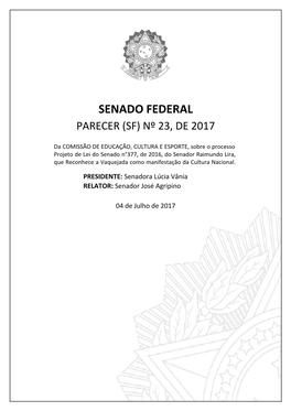 Senado Federal Parecer (Sf) Nº 23, De 2017