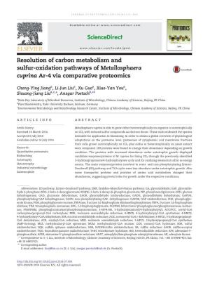 Resolution of Carbon Metabolism and Sulfur-Oxidation Pathways of Metallosphaera Cuprina Ar-4 Via Comparative Proteomics
