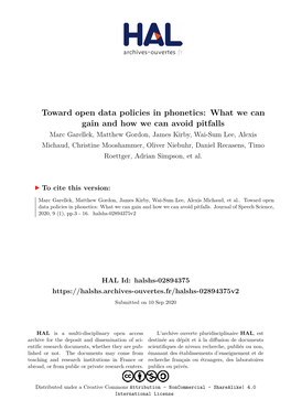 Toward Open Data Policies in Phonetics