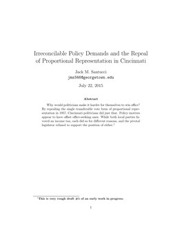 Irreconcilable Policy Demands and the Repeal of Proportional Representation in Cincinnati